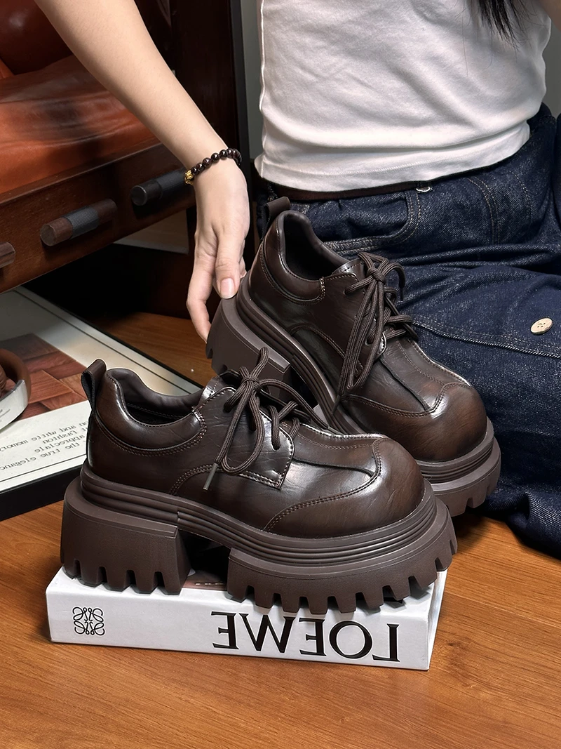 欧货软皮松糕厚底小皮鞋女英伦风圆头德比鞋小个子增高乐福鞋单鞋