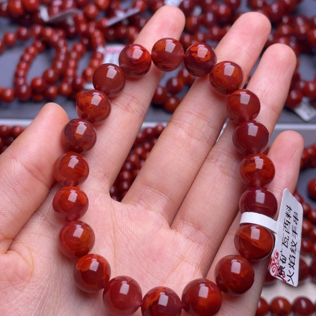 南红玛瑙未镶嵌其他（原矿）10mm高品瓦西牛血红火焰圆珠手串