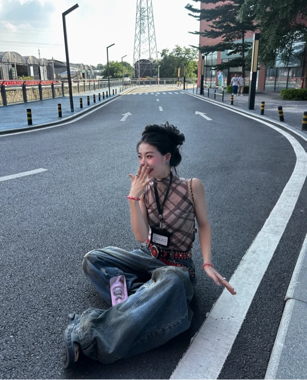 DAJI【隐秘的性感】复古格纹半高领无袖显瘦夏季外穿气质背心网红