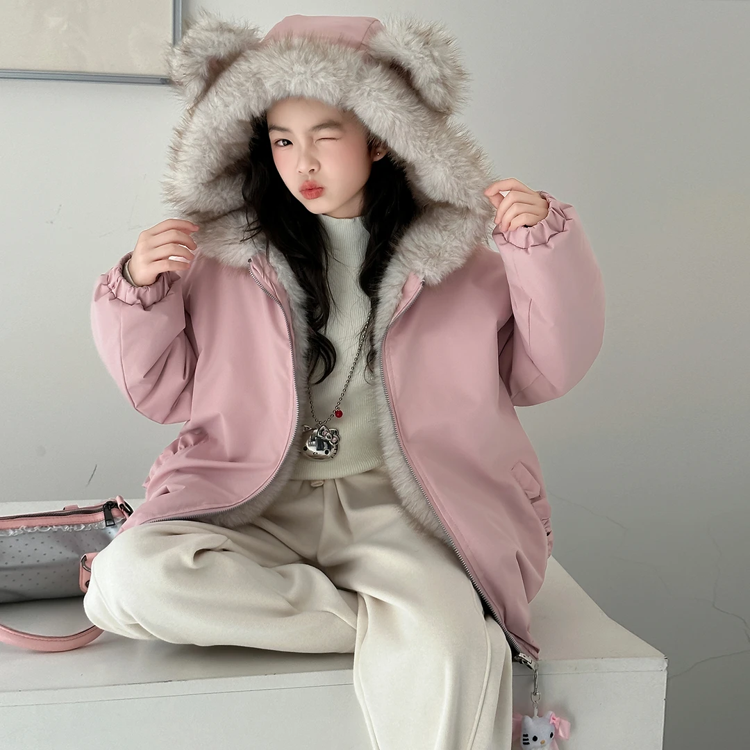 女童外套冬季2025新款初中生女孩冬装加绒加厚衣服女大童冬款棉衣