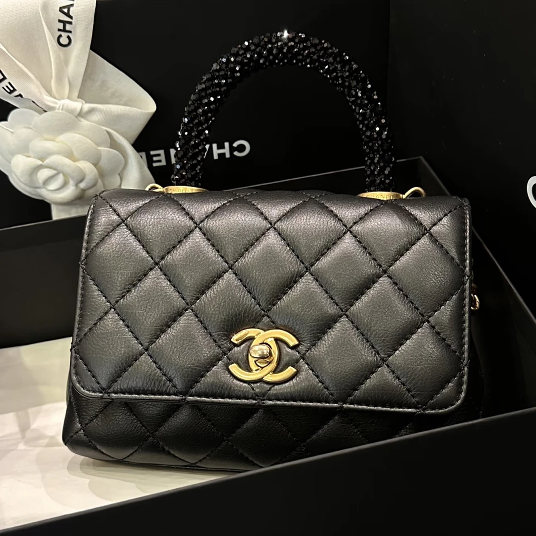 99新 Chanel/香奈儿 多多奢品/香奈儿黑金钻石手柄迷你憨豆/99新
