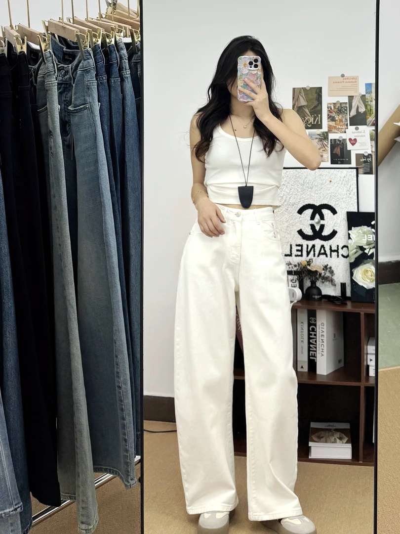 2536 春款精梳棉软牛仔阔腿弯刀裤微弹高腰显瘦百搭