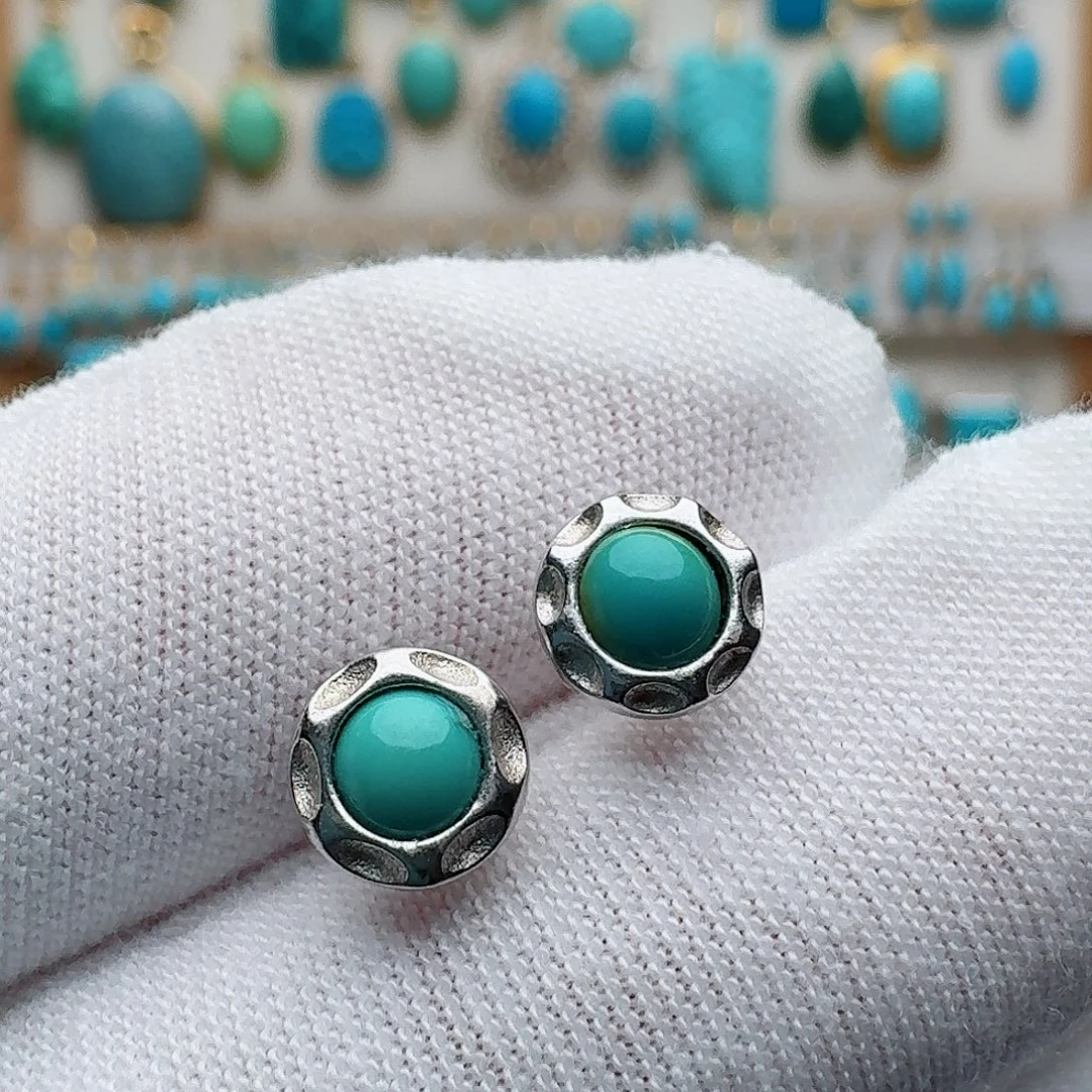 绿松石银S925镶嵌耳饰