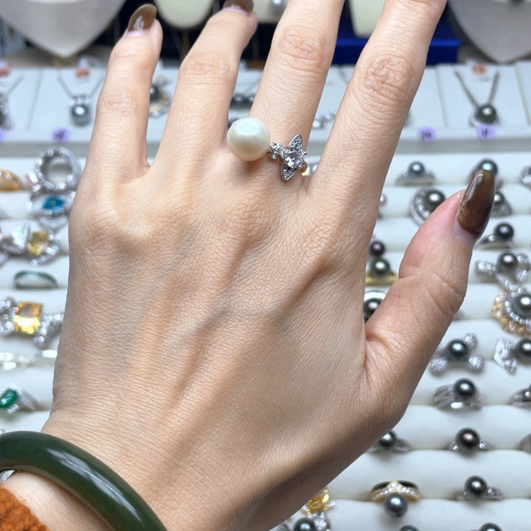 银S925镶嵌戒指淡水珍珠