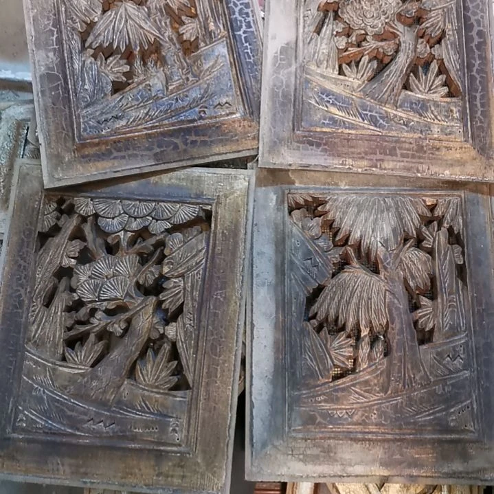 巴***1香榧木老木雕花版四片