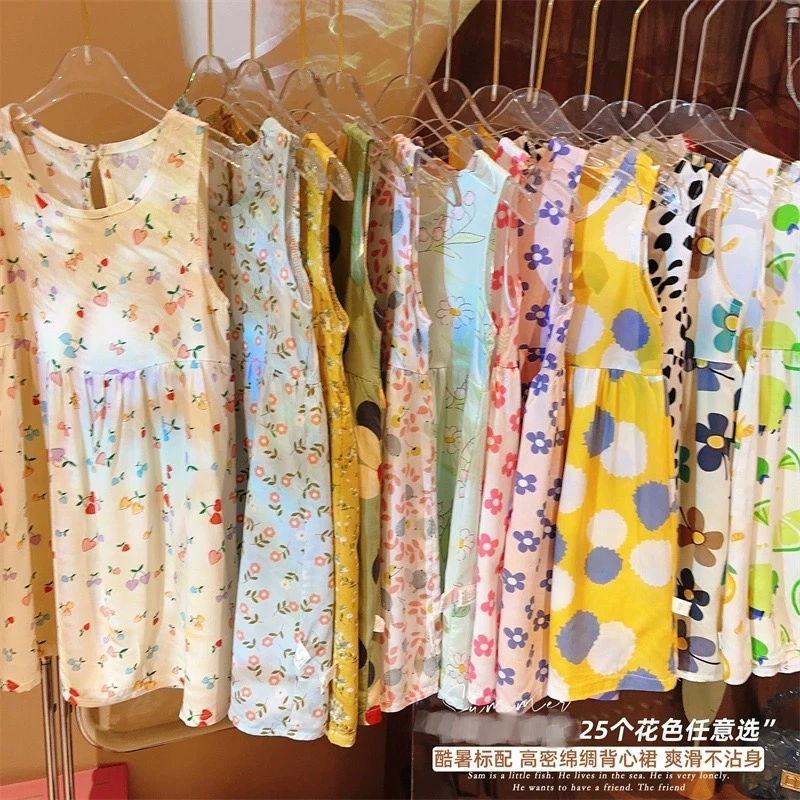 女童夏季连衣裙轻薄凉爽绵绸碎花公主裙2025夏天新款吊带裙沙滩裙