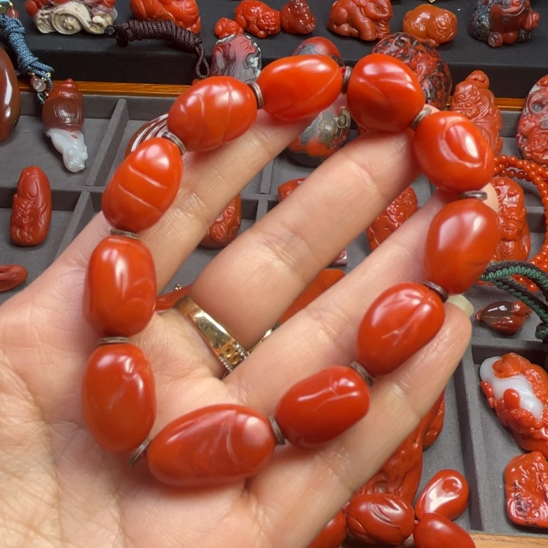 地***计南红玛瑙未镶嵌手串大水沟原矿随形手串40.2克