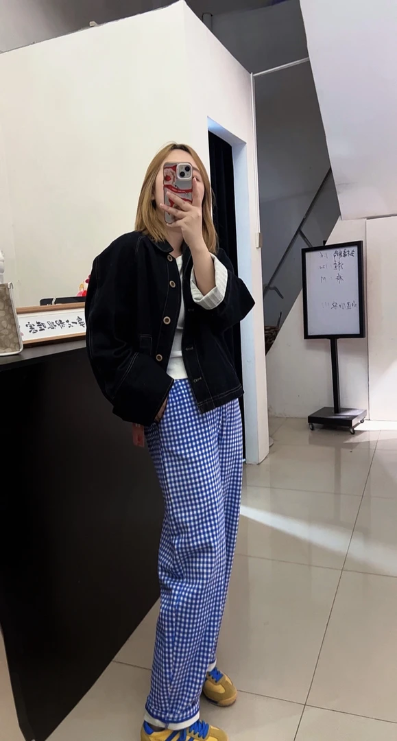 春日穿搭日系格子裤