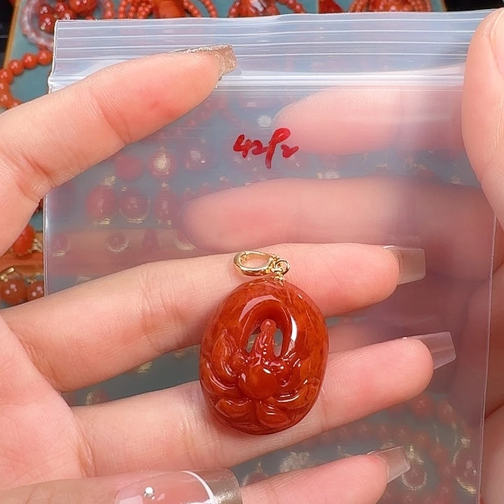 南红玛瑙银S925镶嵌吊坠