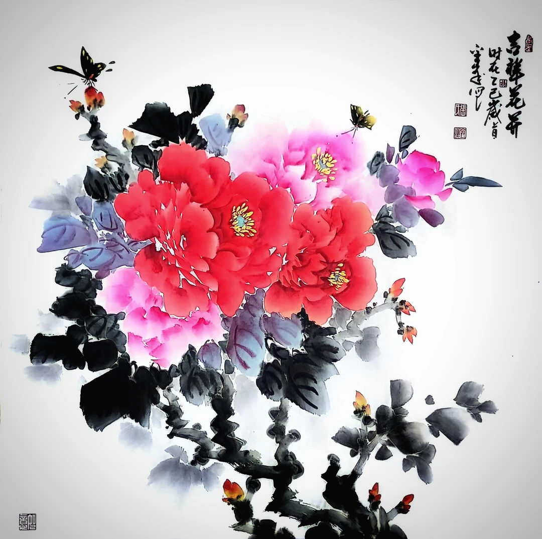 成品宣纸《吉祥花开》69x69