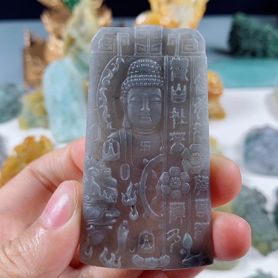 定制翡翠未镶嵌天然a货翡翠冰乌鸡佛魔一念