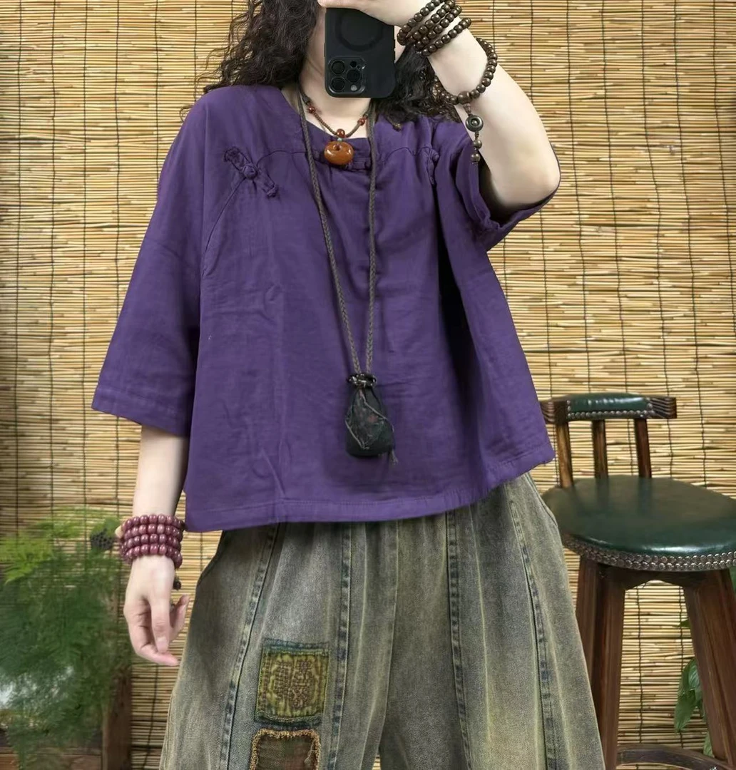 3377三个盘扣双纱复古上衣（长55左右，90-160斤）