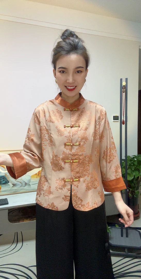 2025夏季新款典雅新中式上衣女富贵天香国风妈妈装七分袖气质开衫