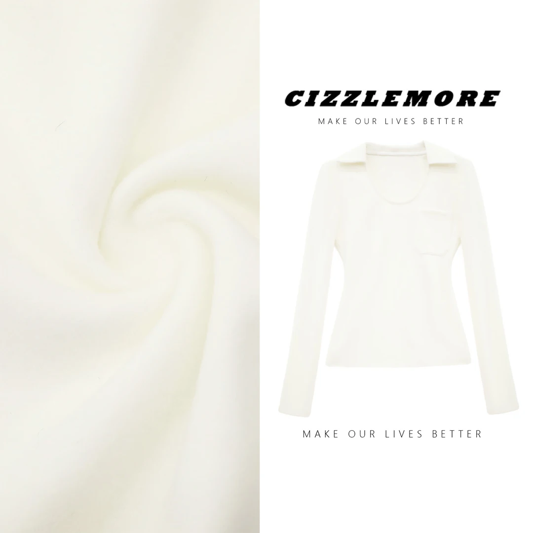 【白衫棉屿】纯欲风白色U领长袖软糯双面绒基础修身显瘦内搭打底