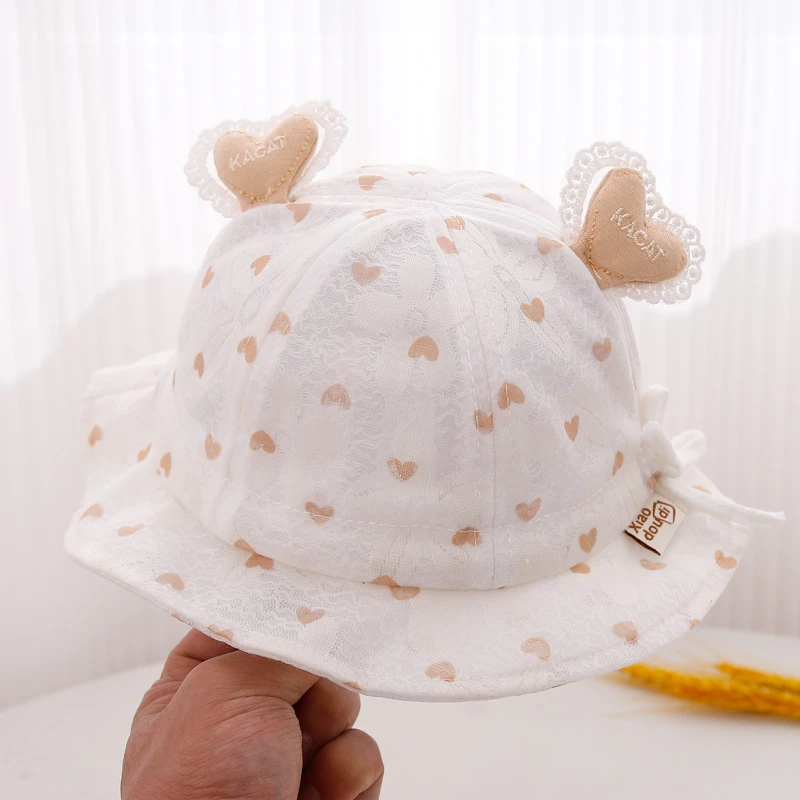 婴儿帽子春秋薄款男女宝宝遮阳帽夏季0到1岁小月龄蕾丝透气渔夫帽