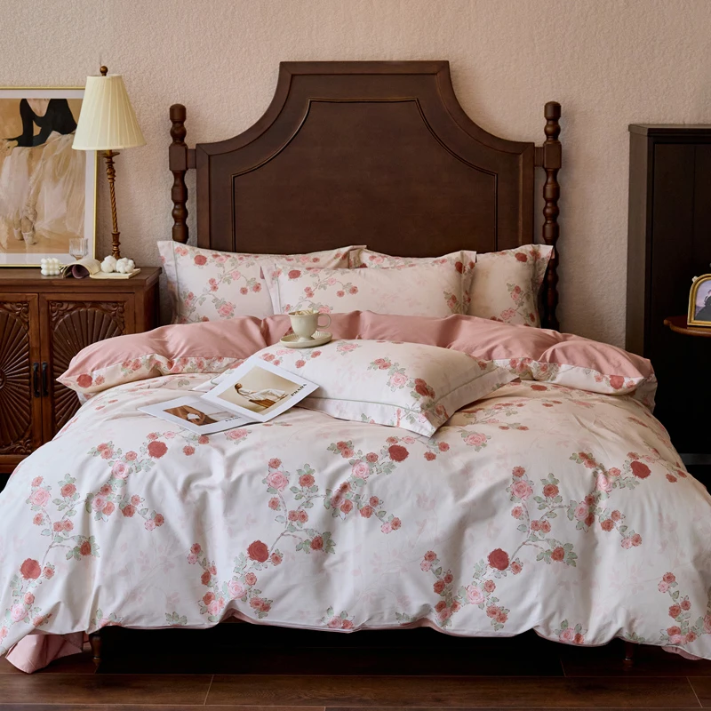 （有床笠款）100%全棉四季款四件套高端斜纹长绒棉床笠四件套不跑被