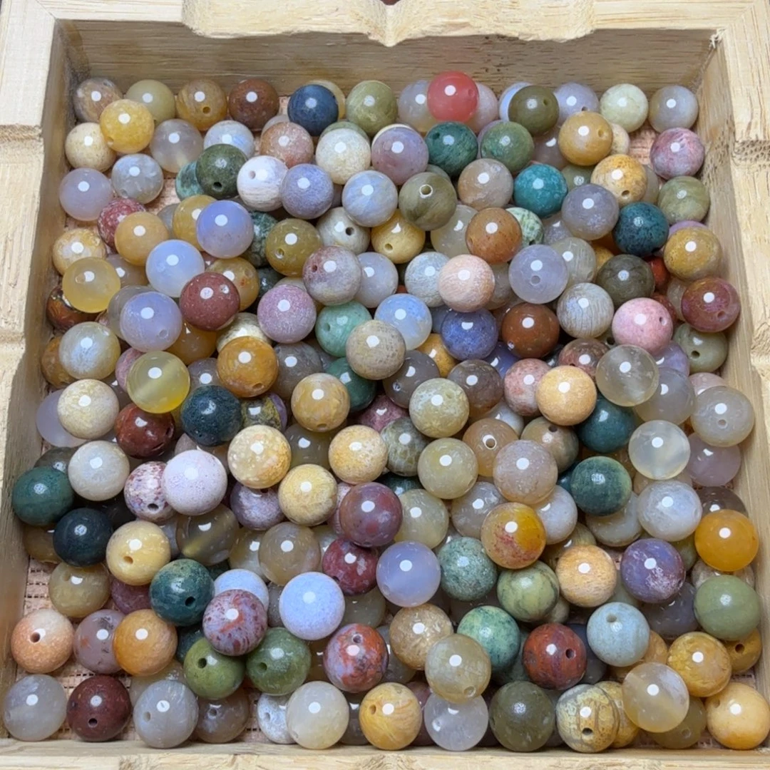 硅化玉未镶嵌纯天然色有机玉石保真色7.5圆珠200克200米福利