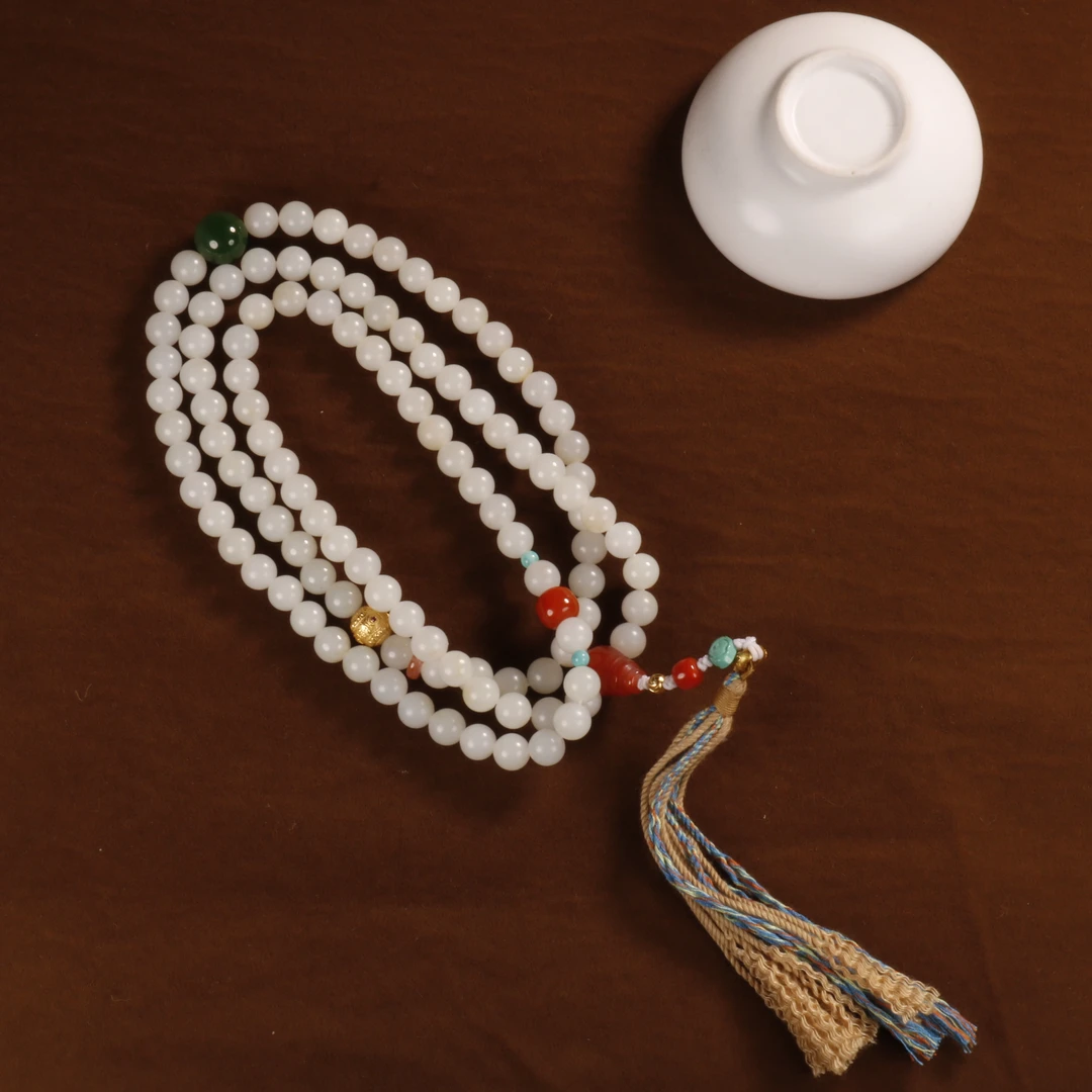 【小娟珠宝】1111  和田玉108圆珠项链 F037