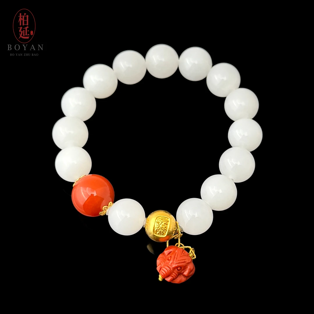 【牛货】18K金天然和田玉老料白玉手串气质时尚百搭女款国风HT0503