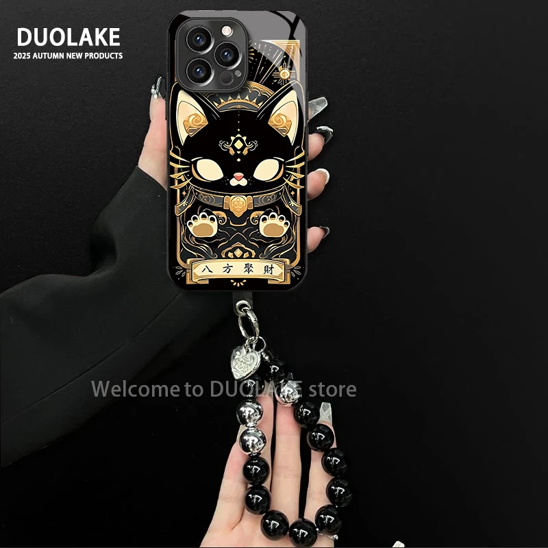 八方来财猫咪适用苹果vivo华为oppo小米iPhone17电镀玻璃手机壳潮