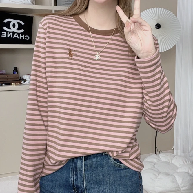 秋冬暖新款-双面磨毛绒感T恤打底衫上衣圆领长袖百搭显瘦减龄宽松