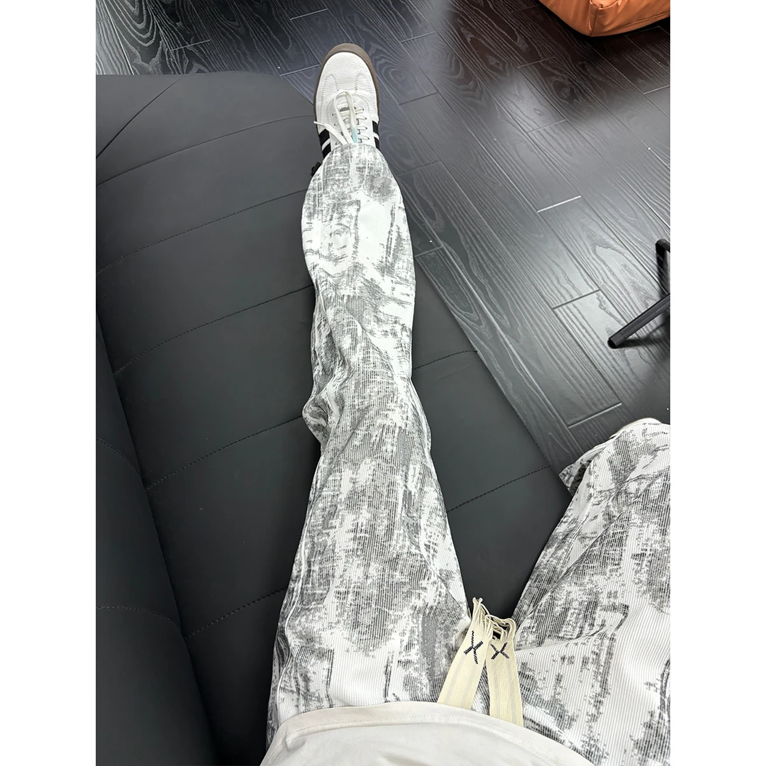 美式涂鸦扎染裤子男夏季设计感直筒垂感休闲裤宽松显瘦情侣运动裤