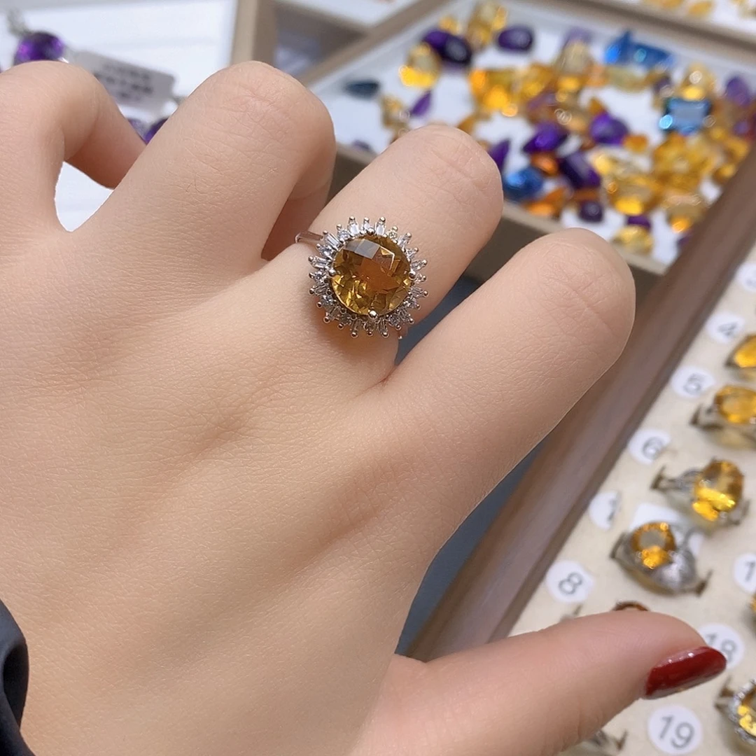 武****水晶戒指银S925镶嵌纯天然黄水晶戒指J