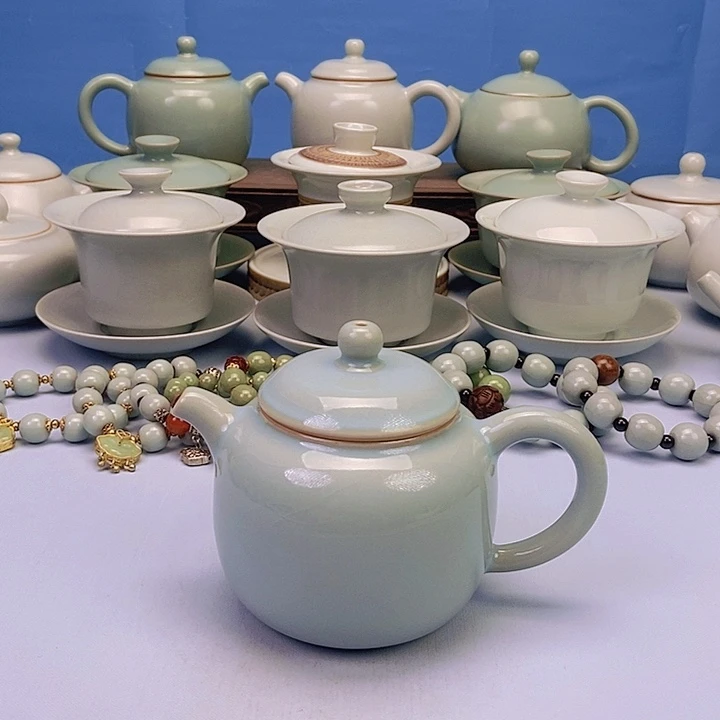 壶天青微蓝龙蛋壶原矿原釉原产地