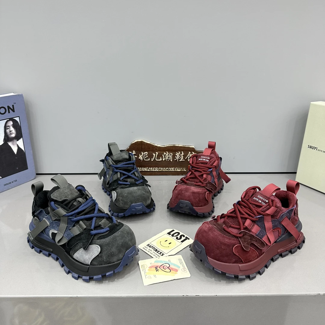 MANGNIER/阿甘鞋韩版ins潮流拼色休闲老爹鞋2025冬季加绒百搭女鞋