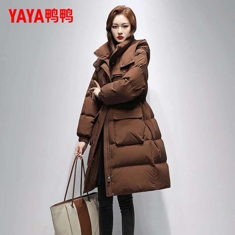 鸭鸭长款羽绒服女款2025年新品冬季韩版时尚加厚保暖鸭绒休闲外套
