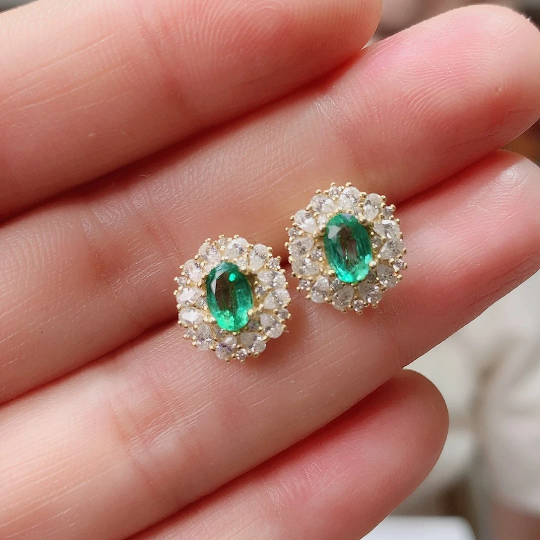 耳饰银S925镶嵌祖母绿