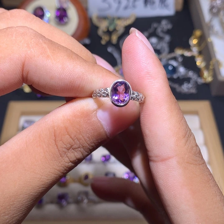 烟晶戒指银S925镶嵌戒指