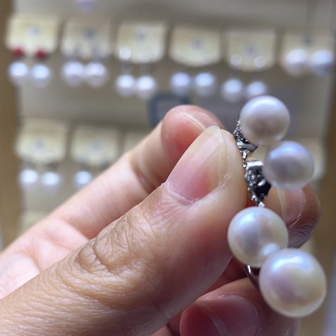 耳饰银S925镶嵌淡水珍珠