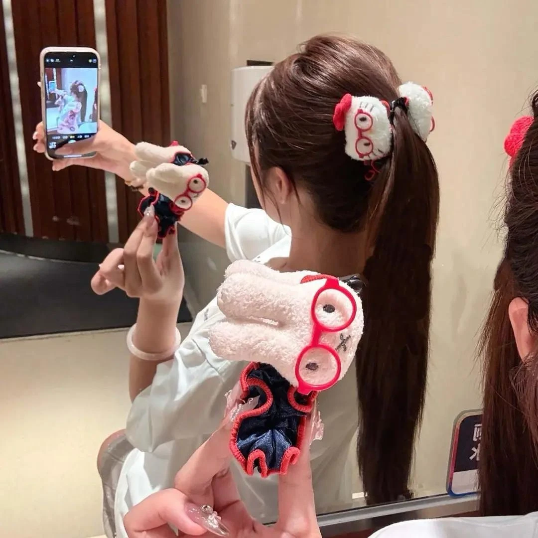 新款可爱牛仔眼镜米菲兔巨显发量多香蕉夹后脑勺盘发百搭少女发饰