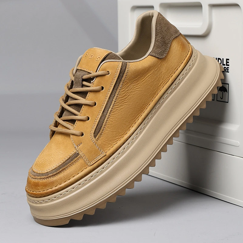 路易圣戈希男鞋秋冬皮面板鞋时尚休闲鞋松糕厚底增高透气工装鞋