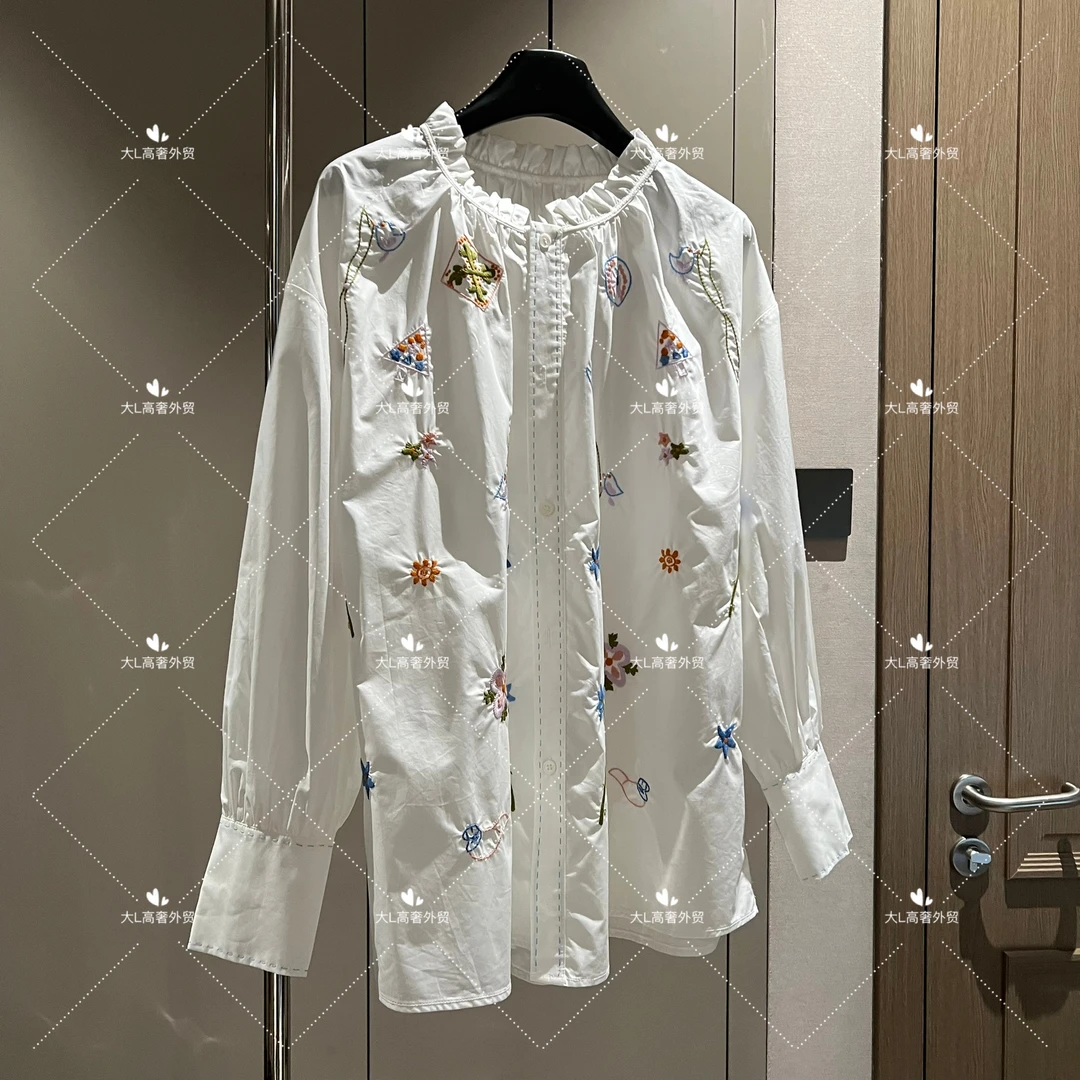 【大L】重磅外贸进口高奢重工设计师风花朵刺绣衬衫CS2587