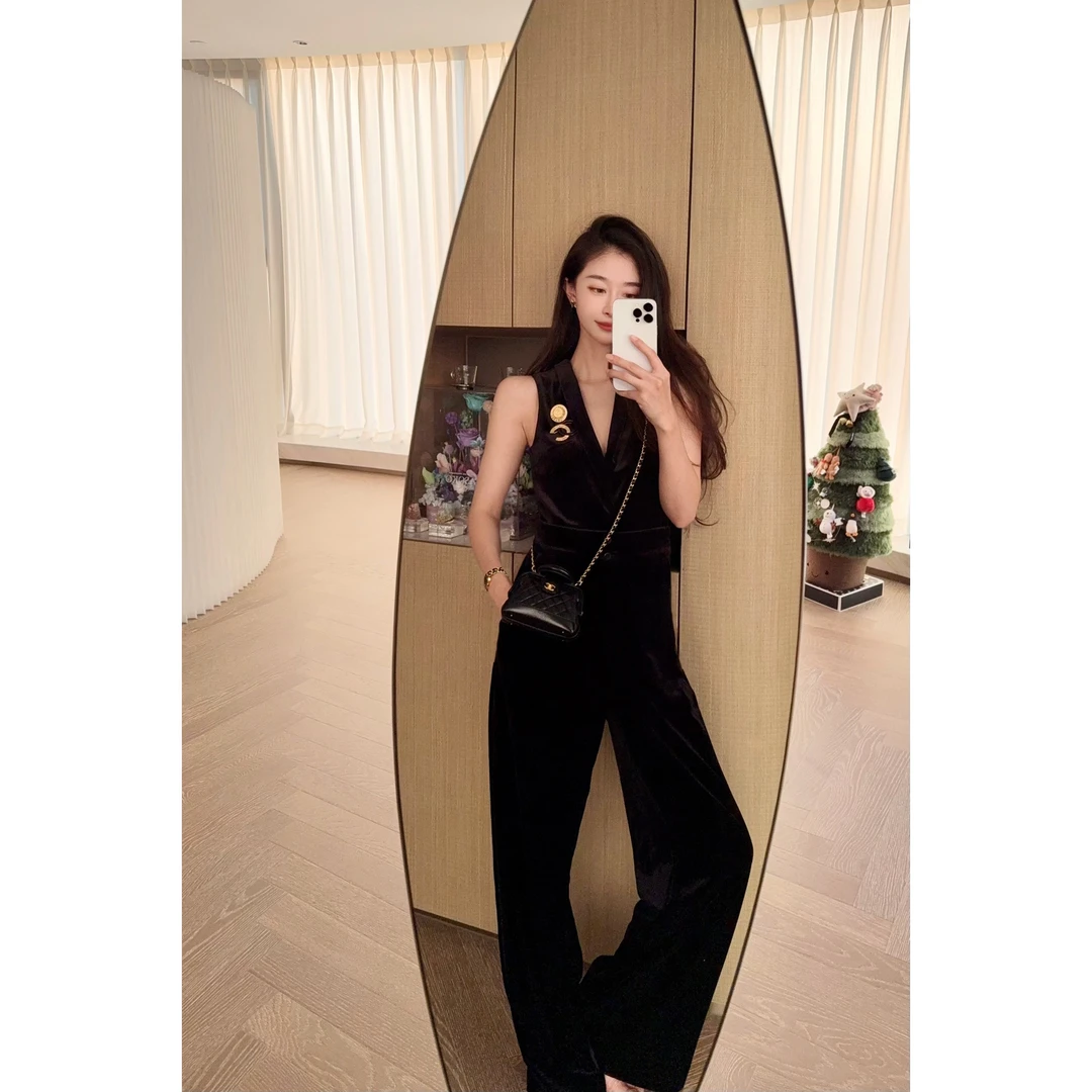 【RUNAWAY】丝绒气质连体裤