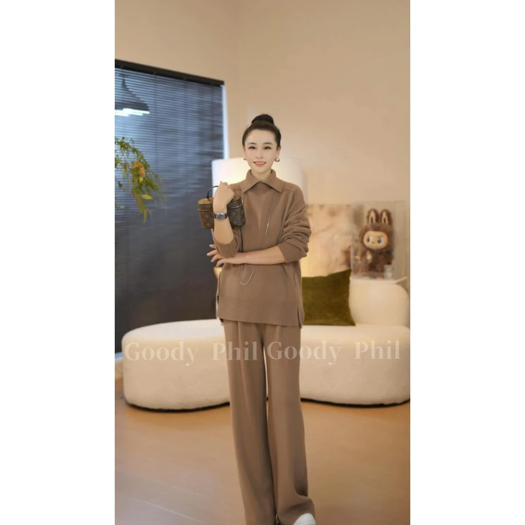 【Goody斐儿】慵懒老钱风翻领开叉加厚羊毛羊绒极寒冬季套装