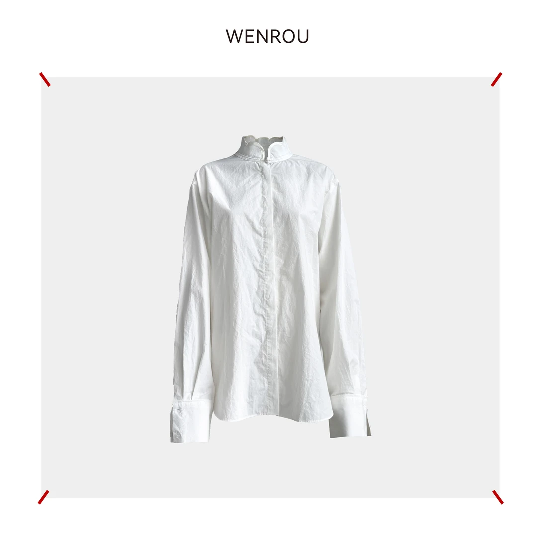 温柔自知 花瓣领 白色 棉 基础款 衬衫C109