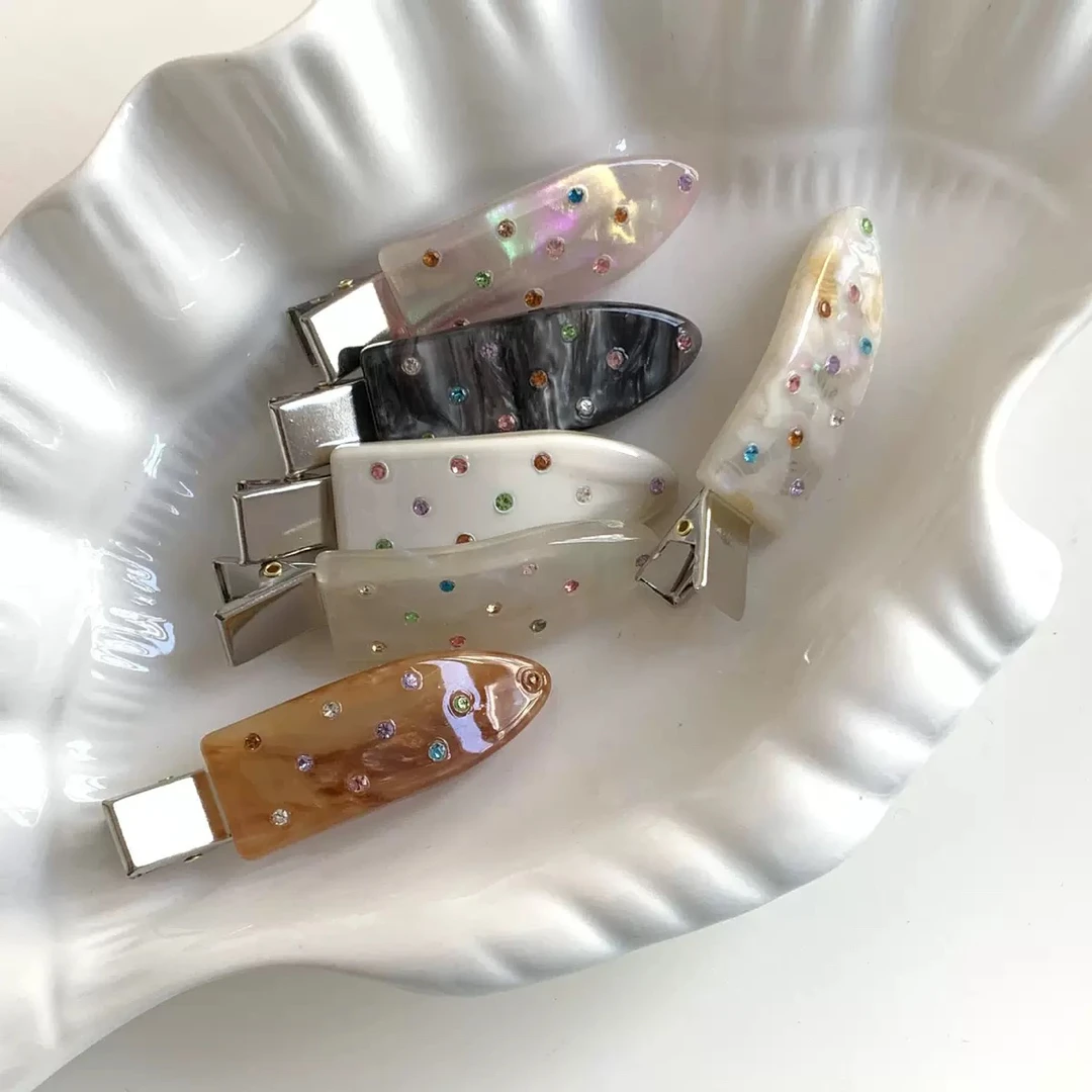 高级感醋酸彩钻无痕发夹女甜美刘海夹精致气质侧边夹子前额碎发夹