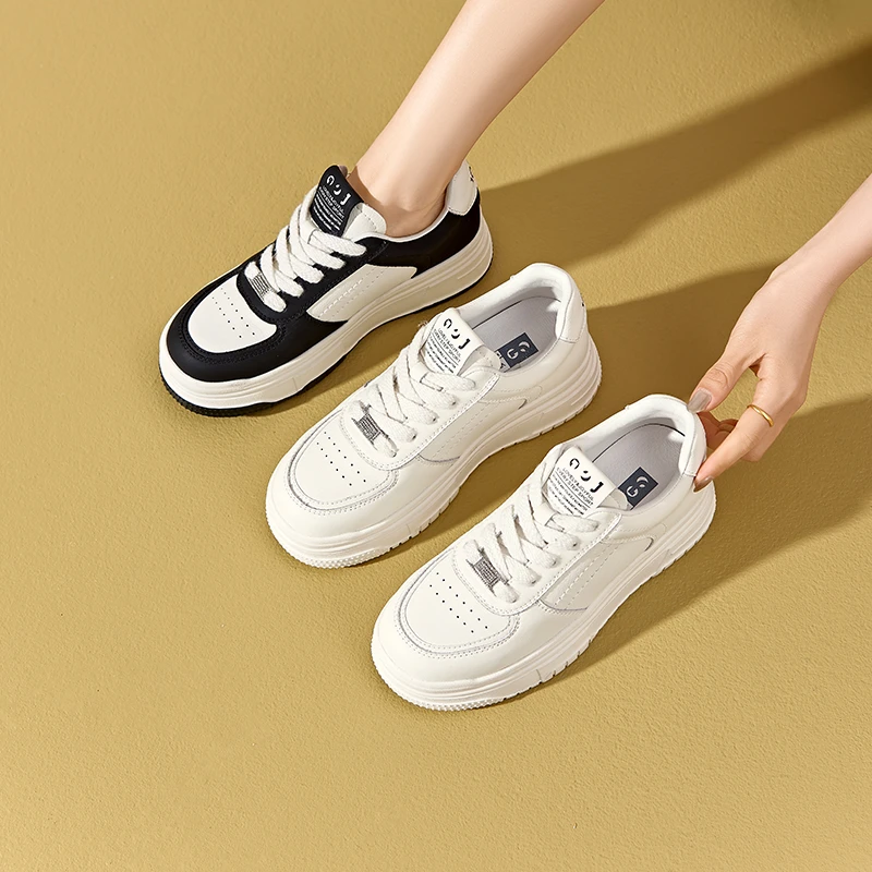 卓家真皮拼接休闲板鞋女时尚厚底增高舒适百搭小白鞋潮491A20651