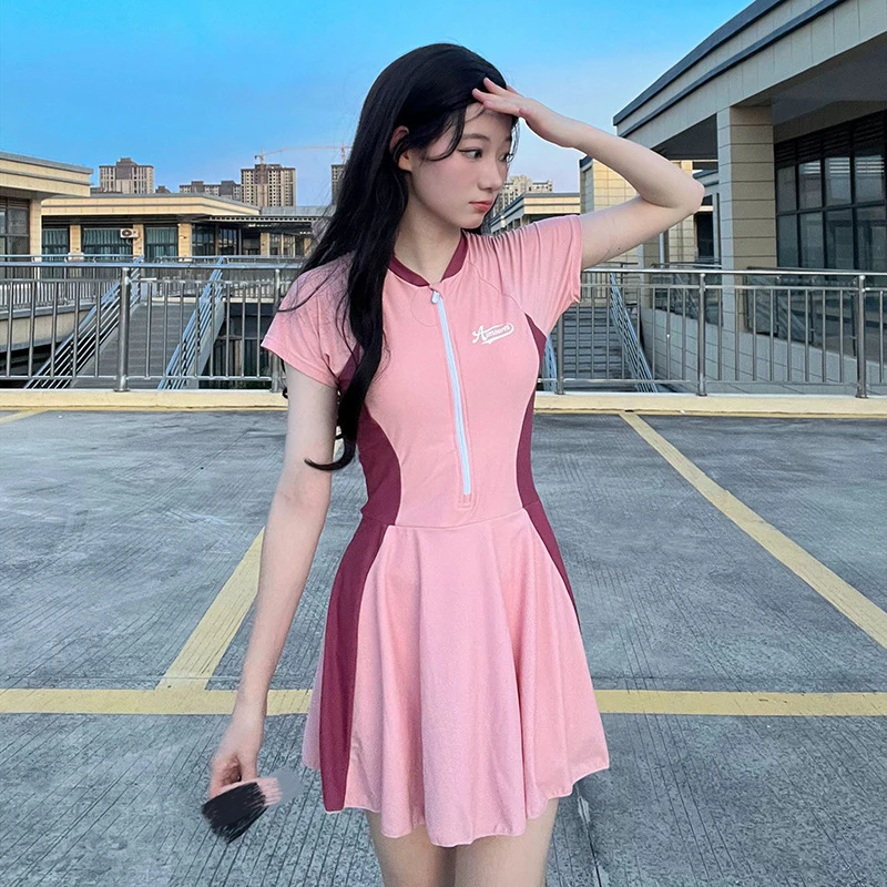 Kimmumy大码泳衣学生显瘦遮肚女款遮肉保守连体游泳衣微胖女孩网