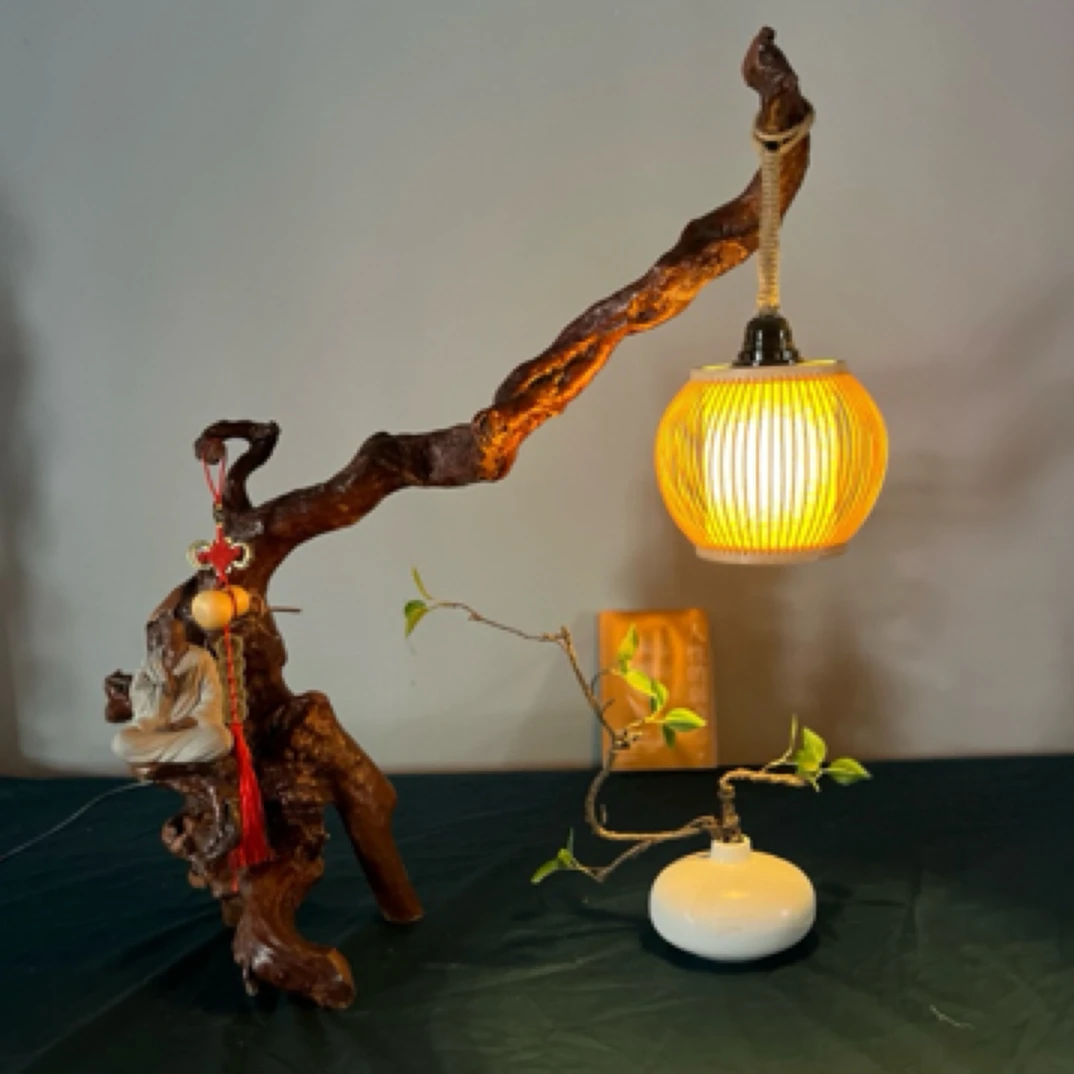 自然木艺茶室空间搭配杜鹃根高75宽65