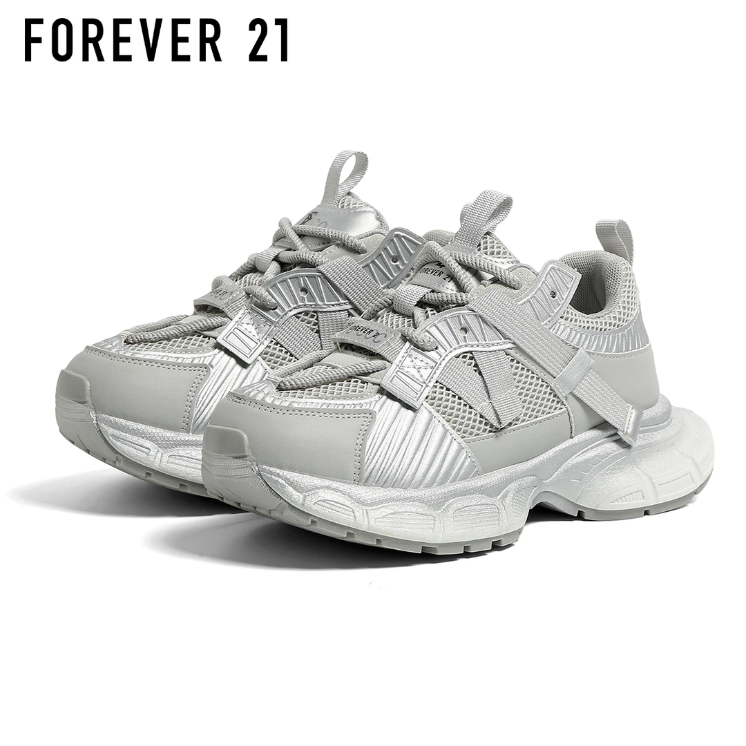 F21银灰老爹鞋女2025新款秋季软厚底增高轻便百搭休闲跑步运动鞋