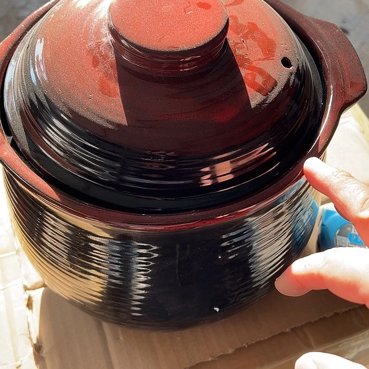 瓷粗瓷铁红釉砂锅口径20x16