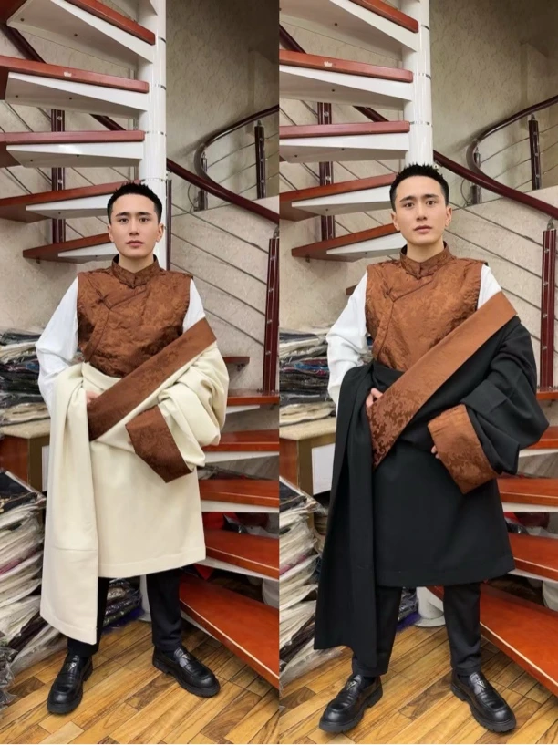 阿妞卓玛新款毛料男士藏袍套装2色可选尺码XL L经典款