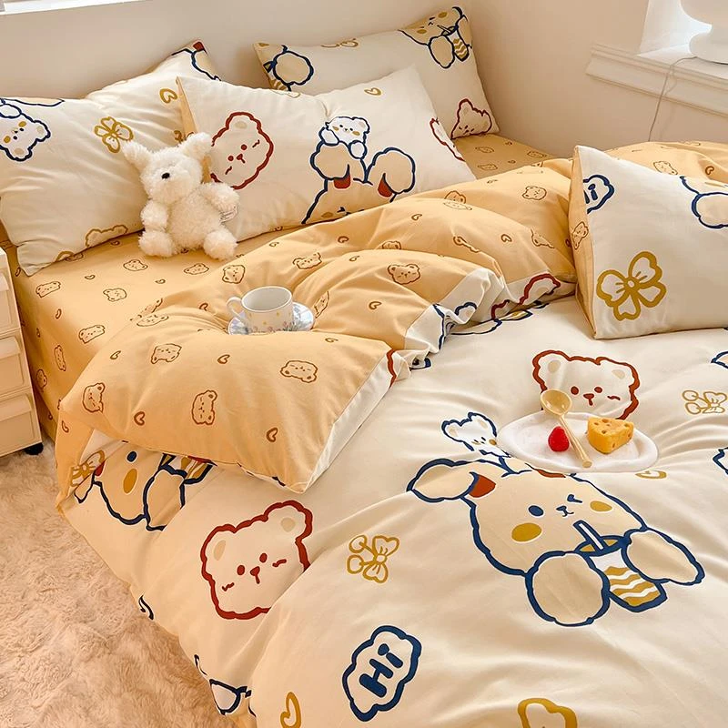 水星家纺适用类加厚纯棉磨毛四件套100全棉床单被套罩床笠床上三