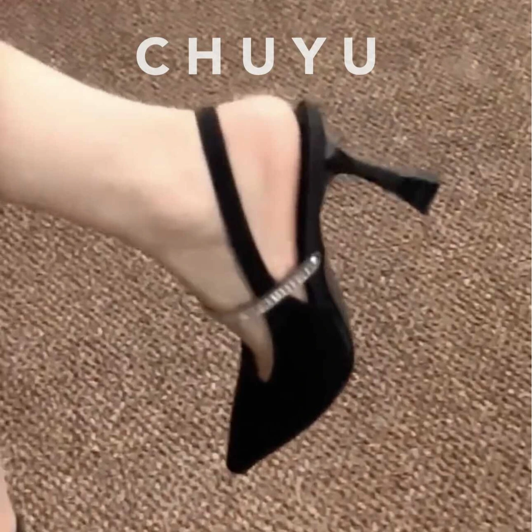 后空黑色高跟鞋气质法式包头凉鞋2024夏季不法式中空女士高跟鞋