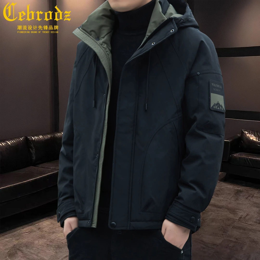 法国Cebrodz中年男士防风羽绒服冬季商务休闲短款保暖潮流外套潮