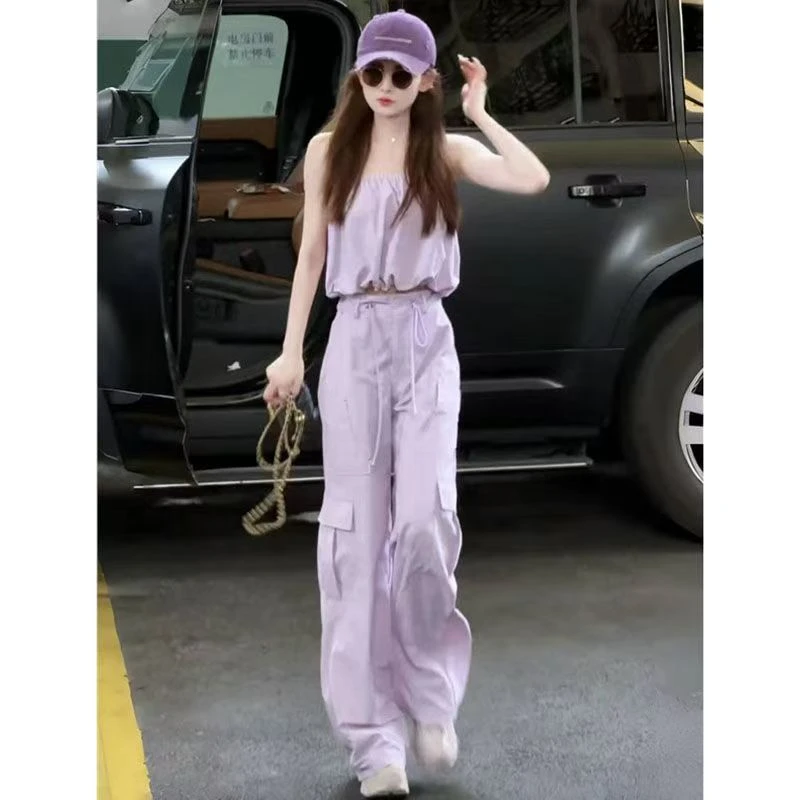 宅女甜美套装镂空挂脖短袖T恤女夏季花边蝴蝶结休闲裤两件套